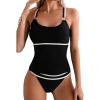 imageSOLY HUX Tankini Swimsuits for Women Two Piece Color Block Spaghetti Strap Bikini Bathing SuitsBlack and White