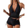 imageSOLY HUX Womens Halter Neck Tankini Set Deep V Swimsuit Beach Shorts Bathing Suit SetPlain Black