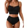 imageSOLY HUX Womens High Waisted Bathing Suit Spaghetti Strap Tankini Swimsuits Set Summer BeachwearSolid Black