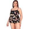 imageSOLY HUX Womens Plus Size Layered Ruffle Tankini Swimsuit High Waist 2 Piece Bikini Bathing Suit BeachwearBlack Floral