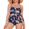imageSOLY HUX Womens Plus Size Layered Ruffle Tankini Swimsuit High Waist 2 Piece Bikini Bathing Suit BeachwearDeep Blue Floral
