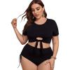 imageSOLY HUX Womens Plus Size Short Sleeve Tie Knot Front High Waisted Tankini Swimsuits Bathing SuitsBlack
