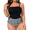 imageSOLY HUX Womens Plus Size Swimsuit Floral Print Drawstring Side Bikini Tankini Two Piece Bathing SuitBlack Floral