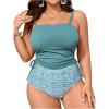 imageSOLY HUX Womens Plus Size Swimsuit Floral Print Drawstring Side Bikini Tankini Two Piece Bathing SuitBlue Ditsy Floral