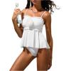 imageSOLY HUX Womens Summer 3D Floral Ruffle Tankini Sets Two Piece Bathing Suits Beach Vacation ClothesSolid White
