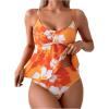 imageSOLY HUX Womens Tankini Swimsuits Floral Print Ruffle High Waisted Bathing Suits Summer SwimwearOrange Floral