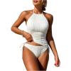 imageSOLY HUX Womens Tankini Swimsuits Textured Halter Drawstring Bathing Suit Two Piece SwimsuitSolid White