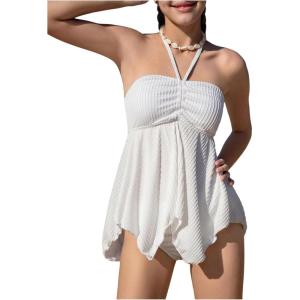 imageSOLY HUX Girls Tankini Swimsuits Halter Flowy Ruffle Two Piece Bathing Suits Beach Vacation ClothesSolid White