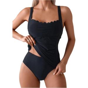 imageSOLY HUX Tankini Swimsuits for Women High Waisted Tummy Control Bathing Suits SwimwearSolid Black