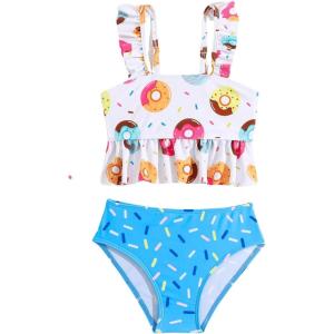 imageSOLY HUX Toddler Girls Cute Swimsuit Ruffle Hem Bikini Tankini Set Two Piece Bathing SuitsBlue Donut Print