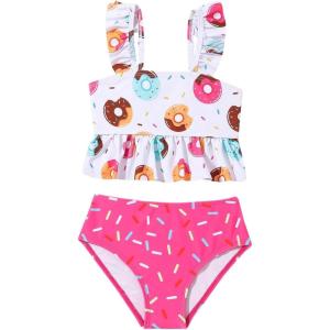 imageSOLY HUX Toddler Girls Cute Swimsuit Ruffle Hem Bikini Tankini Set Two Piece Bathing SuitsMulticoloured Donut Print