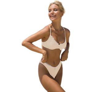 imageSOLY HUX Womens Bikini Sets High Waisted Bathing Suits Two Piece Swimsuits Sexy Lace Trim Underwire SwimwearApricot Lace