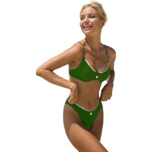 imageSOLY HUX Womens Bikini Sets High Waisted Bathing Suits Two Piece Swimsuits Sexy Lace Trim Underwire SwimwearArmy Green Lace