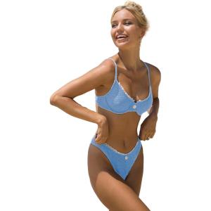 imageSOLY HUX Womens Bikini Sets High Waisted Bathing Suits Two Piece Swimsuits Sexy Lace Trim Underwire SwimwearBlue Lace
