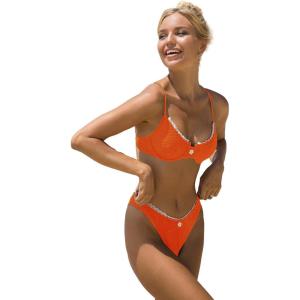 imageSOLY HUX Womens Bikini Sets High Waisted Bathing Suits Two Piece Swimsuits Sexy Lace Trim Underwire SwimwearOrange Lace