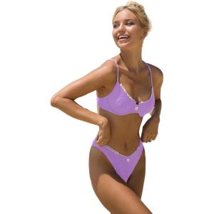 imageSOLY HUX Womens Bikini Sets High Waisted Bathing Suits Two Piece Swimsuits Sexy Lace Trim Underwire SwimwearPurple Lace