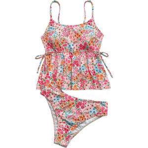 imageSOLY HUX Womens Boho Swimwear Floral Print Ruffle Top High Waisted Bottom Tanikini Swimsuits Vacation ClothesMulti Floral