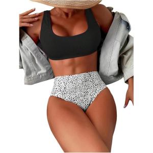 imageSOLY HUX Womens Floral Print Bikini Set Bathing Suits 2 Piece SwimsuitBlack Dalmatian Print