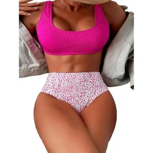 imageSOLY HUX Womens Floral Print Bikini Set Bathing Suits 2 Piece SwimsuitHotpink Dalmatian Print