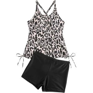 imageSOLY HUX Womens Tankini Swimsuits Leopard Print Halter Swim Tops and Shorts Two Piece Bathing SuitMulticoloured Printed