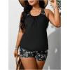 imageSOLY HUX Plus Size Tankini Swimsuits for Women Floral Print Two Piece Bathing Suit Tops and Shorts SetBlack Floral