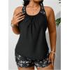 imageSOLY HUX Plus Size Tankini Swimsuits for Women Floral Print Two Piece Bathing Suit Tops and Shorts SetBlack Floral