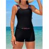 imageSOLY HUX Womens 2 Piece Bathing Suit Tribal Print Scoop Neck Tankini Top and Shorts Set SwimwearBlack Tribal