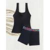 imageSOLY HUX Womens 2 Piece Bathing Suit Tribal Print Scoop Neck Tankini Top and Shorts Set SwimwearBlack Tribal
