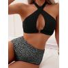 imageSOLY HUX Womens 2 Piece Swimsuit Polka Dots Print Bikini Set Criss Cross Halter High Waisted Bathing SuitsBlack Print
