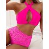imageSOLY HUX Womens 2 Piece Swimsuit Polka Dots Print Bikini Set Criss Cross Halter High Waisted Bathing SuitsHotpink Print