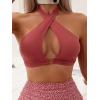 imageSOLY HUX Womens 2 Piece Swimsuit Polka Dots Print Bikini Set Criss Cross Halter High Waisted Bathing SuitsRusty Rose Print