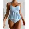 imageSOLY HUX Womens Bathing Suit Striped Ruffled Hem Bikini Tankini Two Piece SwimsuitBlue Floral