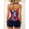 imageSOLY HUX Womens Beachwear Floral Print Tankini Bathing Suits Swim Tank Top with Boy Shorts Two Piece SwimsuitDark Blue Multi
