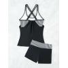 imageSOLY HUX Womens Beachwear Tankini Bathing Suits Swim Tank Top with Boy Shorts Two Piece SwimsuitBlack Striped