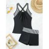 imageSOLY HUX Womens Beachwear Tankini Bathing Suits Swim Tank Top with Boy Shorts Two Piece SwimsuitBlack Striped