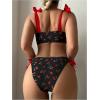 imageSOLY HUX Womens Bikini Sets Cute Print Lace Up String Bathing Suits Tie Shoulder Two Piece SwimsuitsBlack Cherry