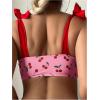 imageSOLY HUX Womens Bikini Sets Cute Print Lace Up String Bathing Suits Tie Shoulder Two Piece SwimsuitsHotpink Cherry