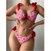 imageSOLY HUX Womens Bikini Sets Cute Print Lace Up String Bathing Suits Tie Shoulder Two Piece SwimsuitsHotpink Cherry