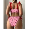 imageSOLY HUX Womens Bikini Sets Cute Print Lace Up String Bathing Suits Tie Shoulder Two Piece SwimsuitsHotpink Cherry