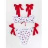 imageSOLY HUX Womens Bikini Sets Cute Print Lace Up String Bathing Suits Tie Shoulder Two Piece SwimsuitsWhite Cherry