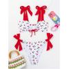 imageSOLY HUX Womens Bikini Sets Cute Print Lace Up String Bathing Suits Tie Shoulder Two Piece SwimsuitsWhite Cherry