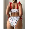 imageSOLY HUX Womens Bikini Sets Cute Print Lace Up String Bathing Suits Tie Shoulder Two Piece SwimsuitsWhite Cherry