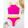 imageSOLY HUX Womens Color Block Bathing Suit High Waisted Tankini Sets Two Piece SwimsuitHotpink Colorblock