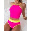 imageSOLY HUX Womens Color Block Bathing Suit High Waisted Tankini Sets Two Piece SwimsuitHotpink Colorblock