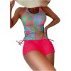 imageSOLY HUX Womens Floral Print Tankini Bathing Suits Swim Tank Top with Boy Shorts Two Piece SwimsuitHot Pink Printed