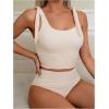 imageSOLY HUX Womens High Waisted Tankini Sets Tie Shoulder Scoop Neck Bathing Suit Two Piece SwimsuitsSolid Apricot