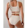 imageSOLY HUX Womens High Waisted Tankini Sets Tie Shoulder Scoop Neck Bathing Suit Two Piece SwimsuitsSolid Apricot