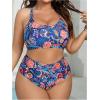 imageSOLY HUX Womens Plus Size Tankini Set 3 Piece Boho Floral Print Swimsuit with Swim Tank Top Bathing SuitDark Blue Floral
