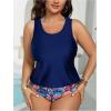 imageSOLY HUX Womens Plus Size Tankini Set 3 Piece Boho Floral Print Swimsuit with Swim Tank Top Bathing SuitDark Blue Floral