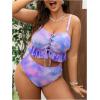 imageSOLY HUX Womens Plus Size Tie Dye Swimsuits Lace Up Ruffle Tankini Set High Waisted Bathing SuitsPurple Multi
